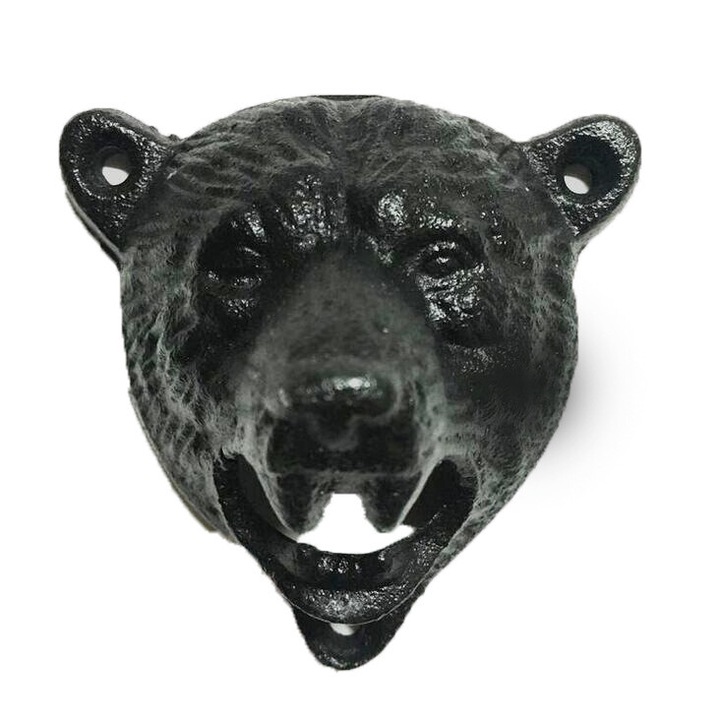 Отварачка за бутилки Мечка Гризли, Enforose, чугун, рустик декор, лесна за използване, за стенен монтаж