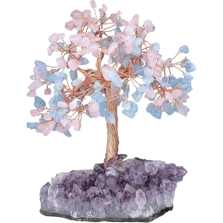 Copac Feng Shui din Cristal Ametist, Decorativ, Baza Naturala, Multicolor, Inaltime 11-15cm