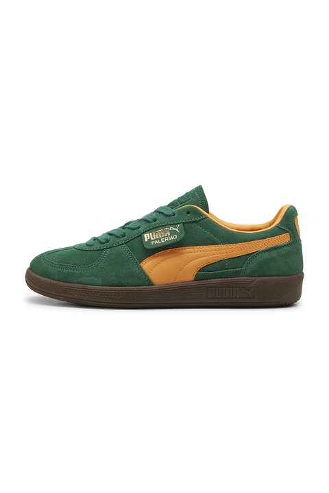 Puma, Pantofi sport Palermo de piele intoarsa si piele, Portocaliu/Verde inchis