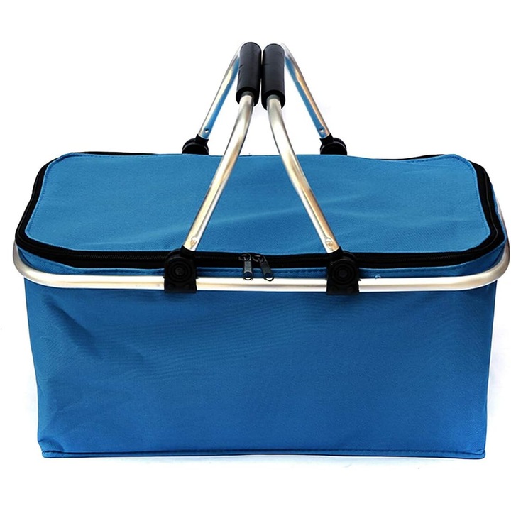 Jormftte piknikkosár, szigetelt, fekete, kék, piros, 47x27x23cm, 600D vízálló anyag