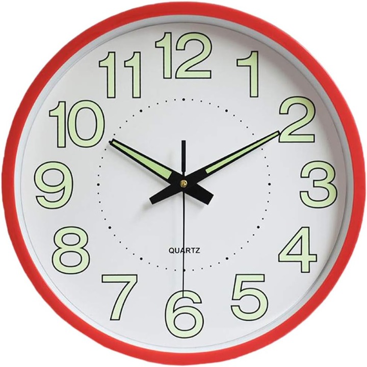 30 cm-es falióra, csendes digitális kvarc mechanizmus, világító falióra nappaliba, konyhába, gyerekszobába, irodába, fürdőszobába (fehér, 30 cm), piros világító