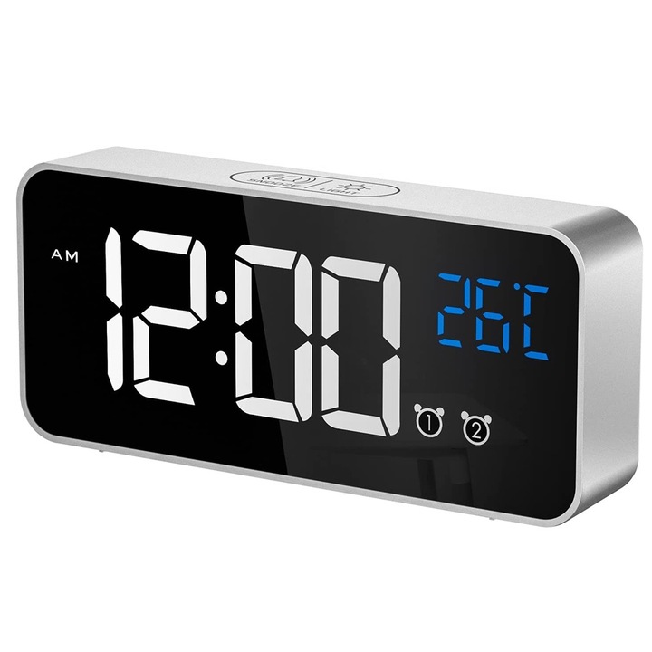 Ceas de masa digital, Cozevdnt, port USB, argintiu, 145x65x32mm