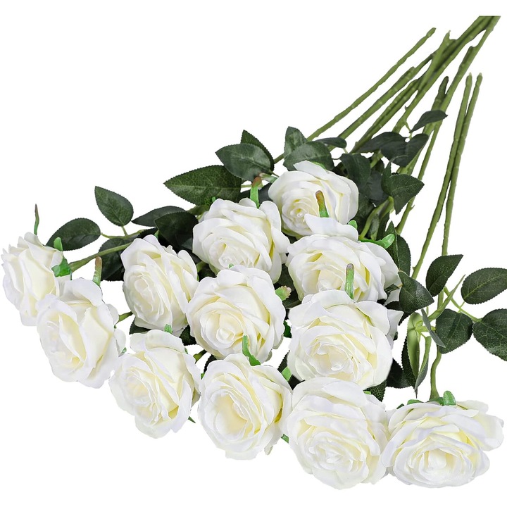 Set 12 buchete trandafiri artificiali rosii, Cozevdnt, 7cm diametru, 52cm inaltime, decor pentru nunta si petreceri
