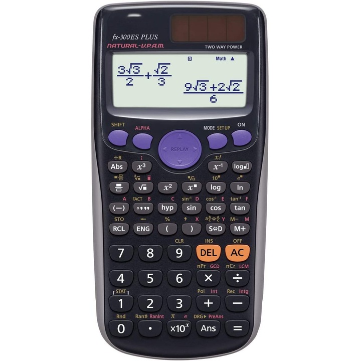 Научен калкулатор Fx-300ES PLUS, соларен, естествен дисплей, черен