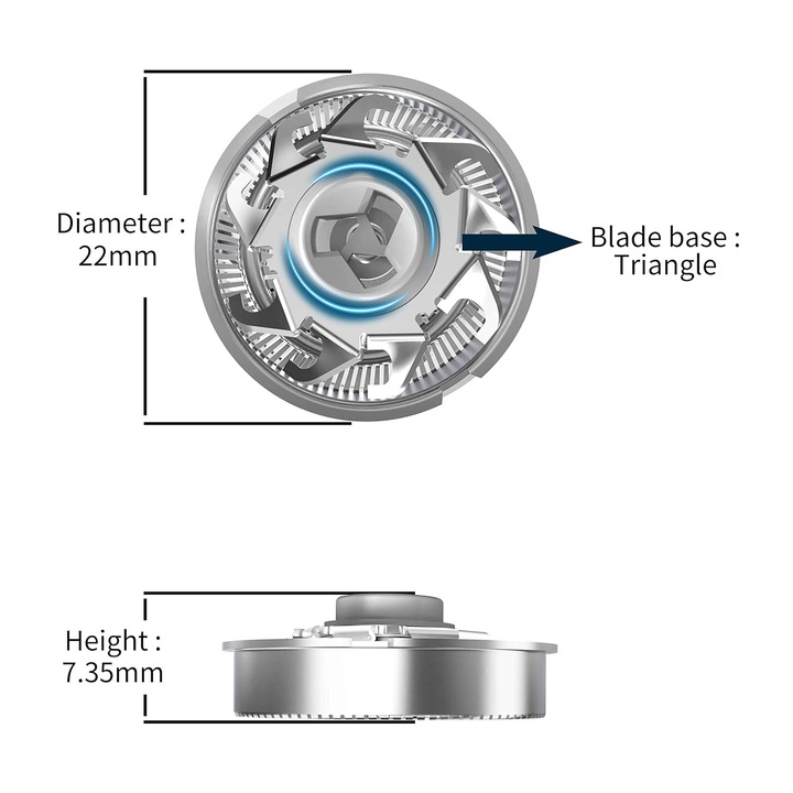 Capete de schimb pentru aparat de ras electric, set 3, rezistent la apa, 22x7.35mm, triunghiular