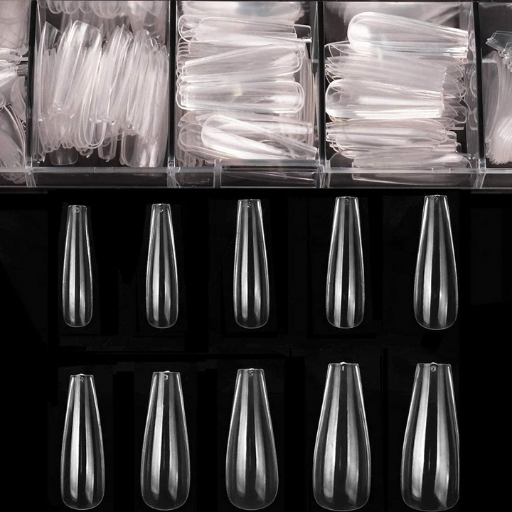 Set 500 bucati unghii false tip coffin, Cozevdnt, multicolor, lucios, pentru saloane si DIY