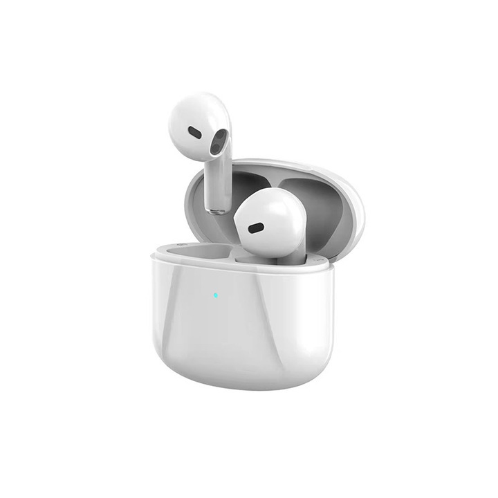 Casti Wireless Bluetooth 5.0, anulare zgomot, autonomie 43h, rezistente la apa, albe