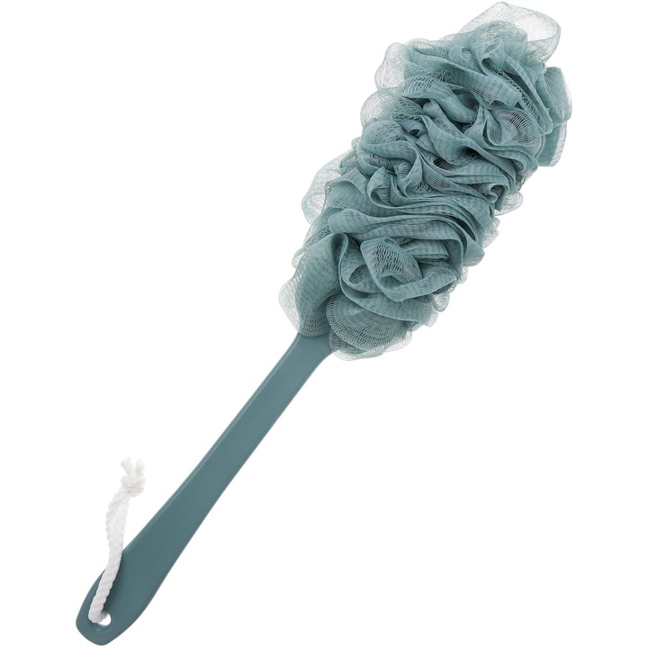 Hátmosó kefe, nylon hálós zuhanykefe hosszú nyéllel 44,5 cm, hámlasztó és habzó, türkiz, 1 db