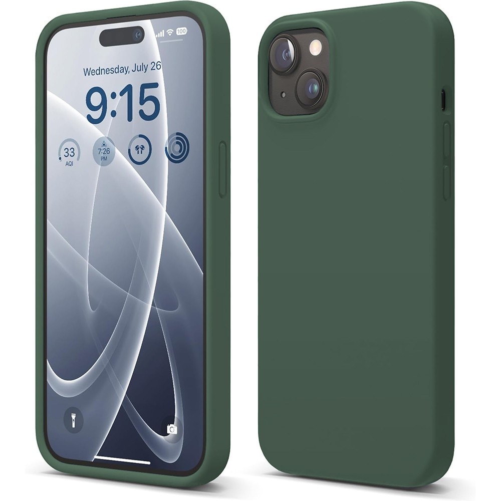 Husa CASEY STUDIOS Premium Soft Silicone pentru iPhone 15 Plus, Silicon, Microfibra in Interior, Webster Green, Ultra Slim, compatibila cu Incarcare Wireless, Margini Ridicate pentru Protectia Ecranului si a Camerelor