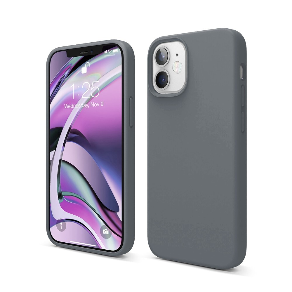 Husa CASEY STUDIOS™ pentru Apple iPhone 12 Mini, Soft Silicone Premium, Microfibra in Interior, Dark Gray, de Protectie, Ultra Slim, pentru Incarcare Wireless, Margini Ridicate pentru Protectia Ecranului si a Camerelor