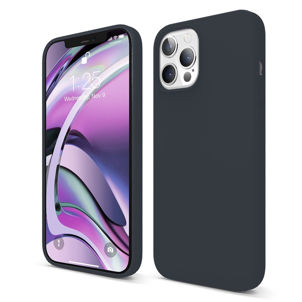 Husa CASEY STUDIOS™ pentru iPhone 12 Pro Max, Soft Silicone Premium, Microfibra in Interior, Midnight Blue, pentru Incarcare Wireless, Margini Ridicate pentru Protectia Ecranului si a Camerelor