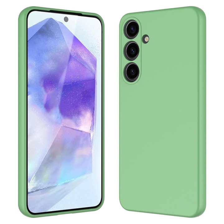 Husa de protectie compatibila cu Samsung Galaxy A55 5G, Silicon cu microfibra, Soft touch, Shock Resistance, Protectie camera, Verde menta