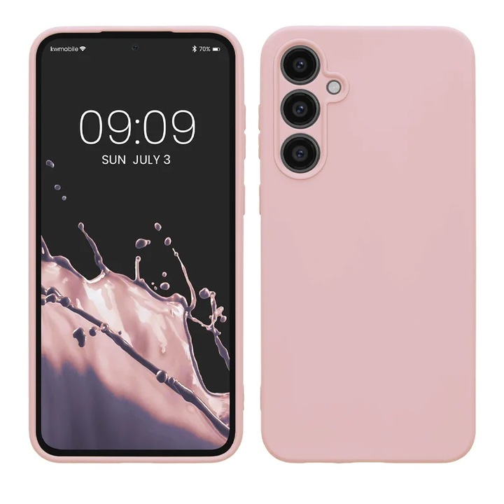 Husa de protectie compatibila cu Samsung Galaxy A35 5G, Silicon cu microfibra, Soft touch, Shock Resistance, Protectie camera, Roz deschis