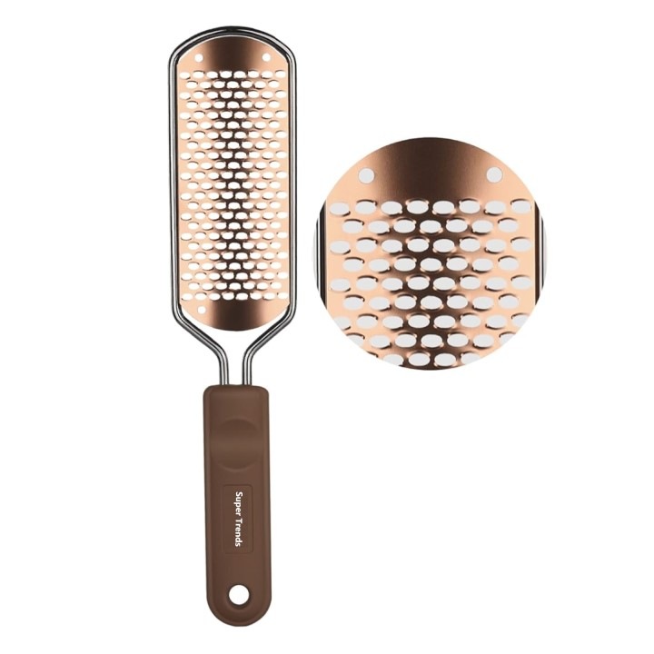 Pila Calcaie SUPER TRENDS® Profesionala Din Otel Inoxidabil Cu Maner Ergonomic Antialunecare, Pila Profesionala Cu Suprafata Dubla Pentru Indepartarea Pielii Ingrosate, Pila Calcaie Pentru Calcaie Uscate Si Aspra, Accesoriu Pedichiura Manual, 28 x 6 cm