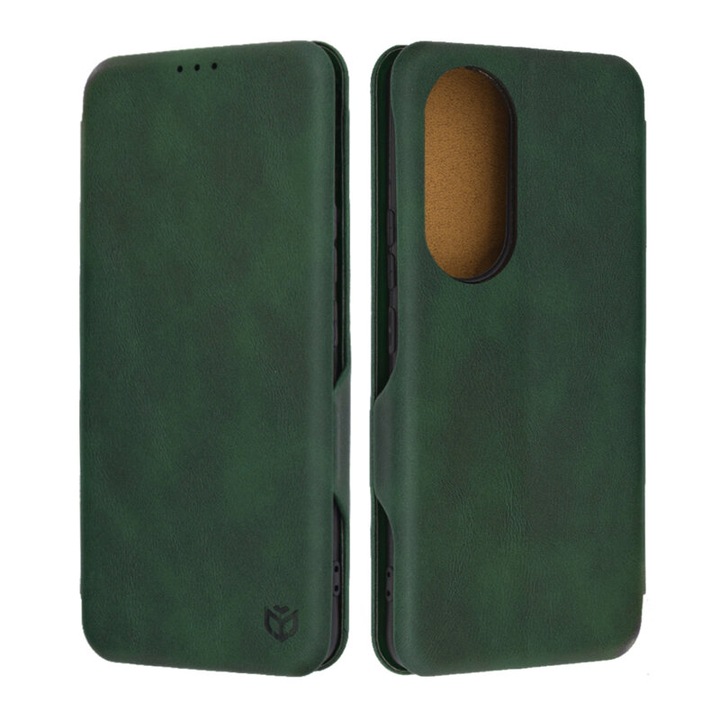 Husa de protectie flip cover compatibila cu Honor 90, Safe Wallet Plus, piele ecologica, Verde inchis