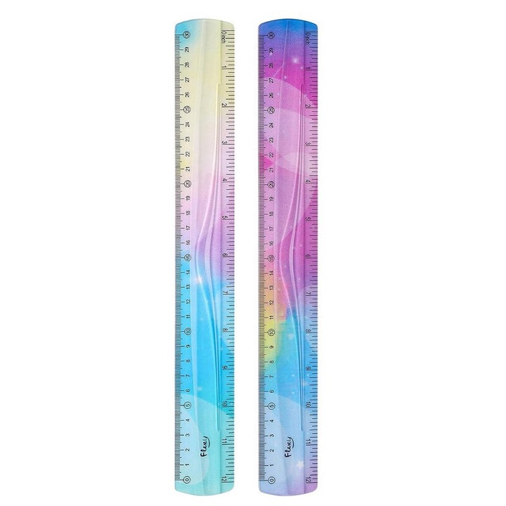Set 2 rigle flexibile, 30cm, multicolor, pentru scoala si birou