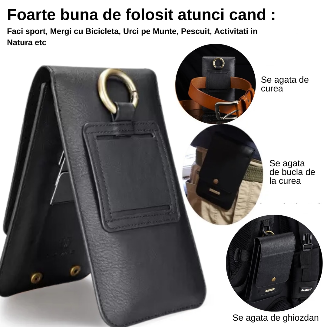Husa Telefon, Compatibila telefoane pana la 7 inch, Material PU, 2 in 1, Tip Portofel, 13 Sloturi Card, Spatiu Baterie Externa, Inchidere Magnet, Prindere Curea, Neagra