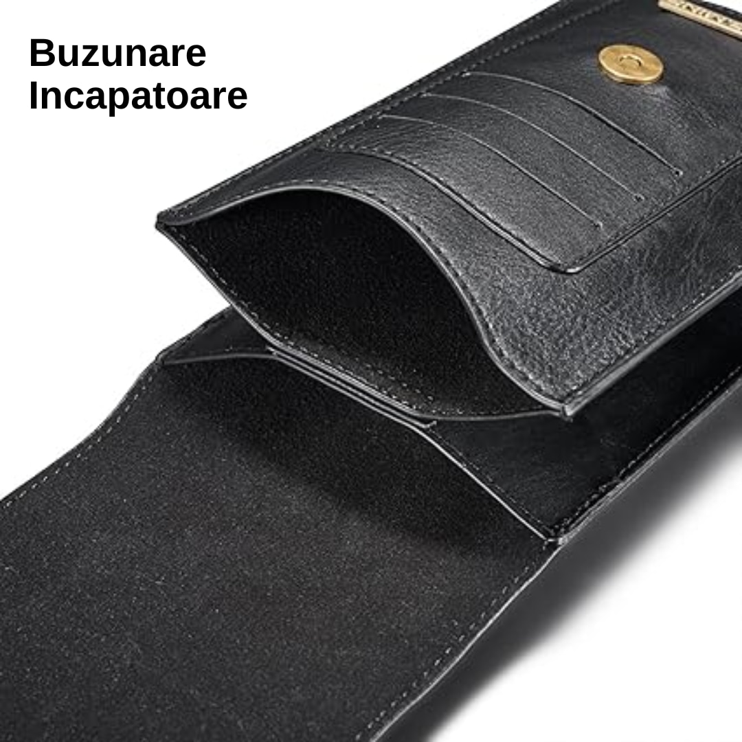 Husa Telefon, Compatibila telefoane pana la 7 inch, Material PU, 2 in 1, Tip Portofel, 13 Sloturi Card, Spatiu Baterie Externa, Inchidere Magnet, Prindere Curea, Neagra