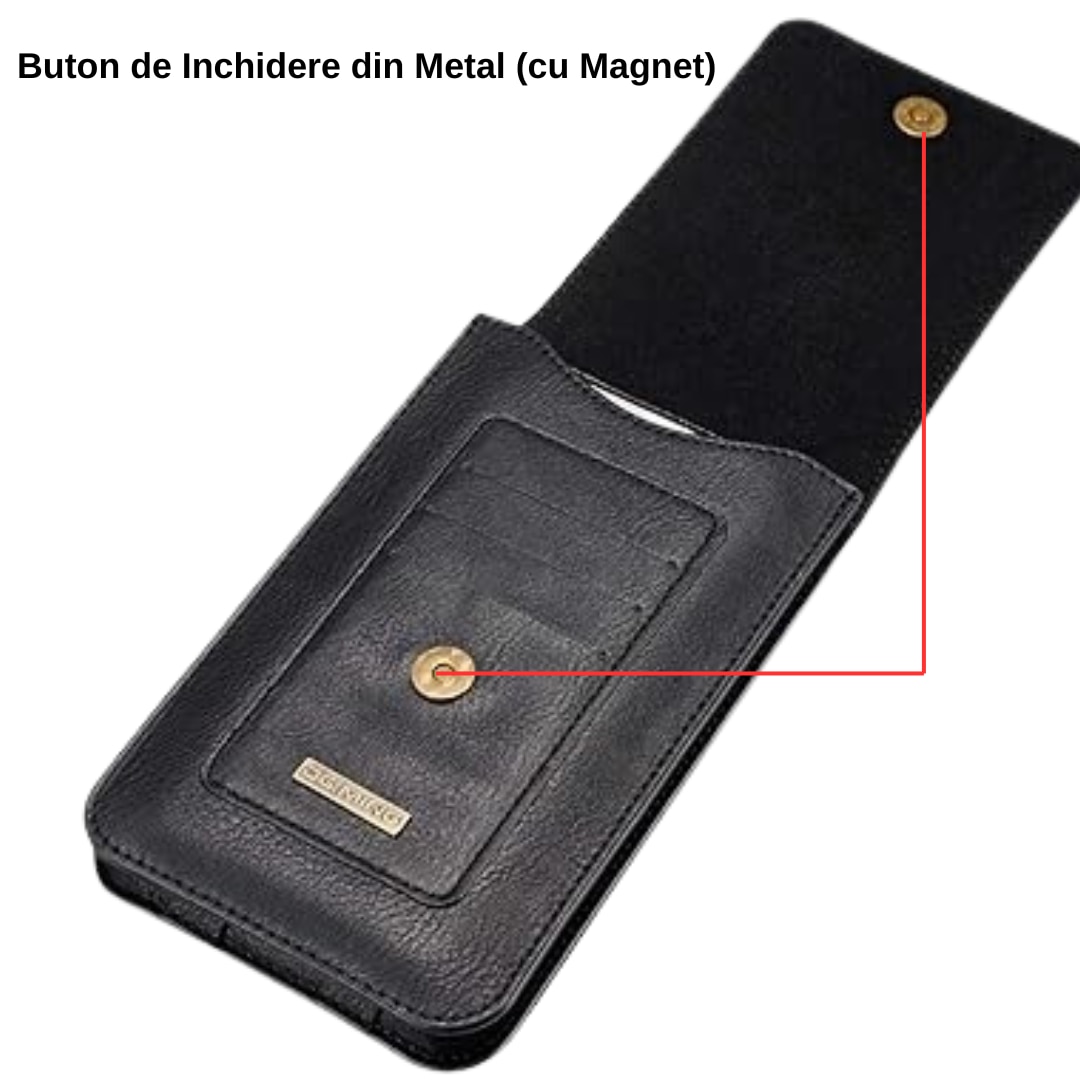 Husa Telefon, Compatibila telefoane pana la 7 inch, Material PU, 2 in 1, Tip Portofel, 13 Sloturi Card, Spatiu Baterie Externa, Inchidere Magnet, Prindere Curea, Neagra