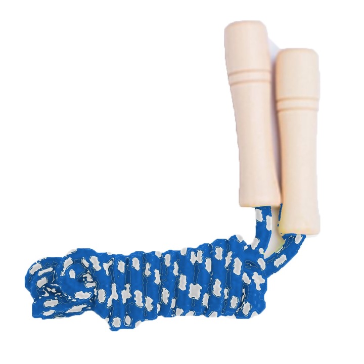 Coarda de sarituri pentru copii, ajustabila, manere din lemn, albastru/alb, 250cm