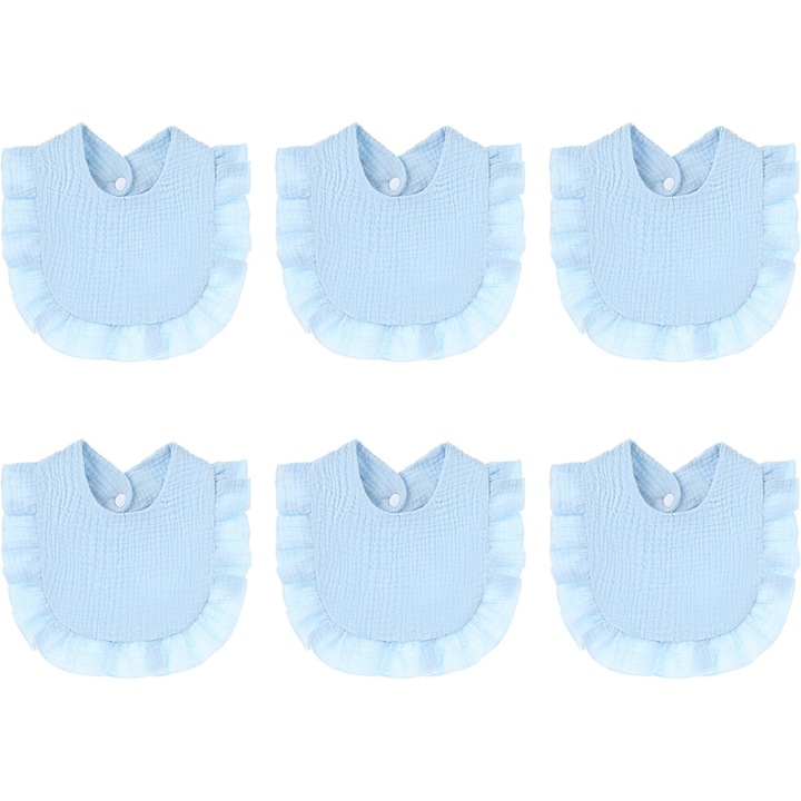 Set 6 Bavete din Muselina pentru Bebelusi, Absorbante, Respirabile, Albastru