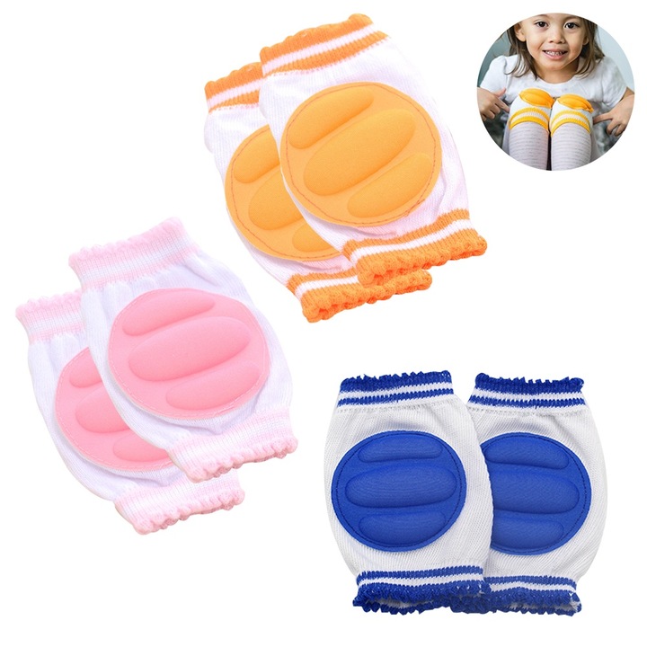 Set 3 perechi genunchiere antiderapante pentru bebelusi, respirabile, multicolor, 13x34cm