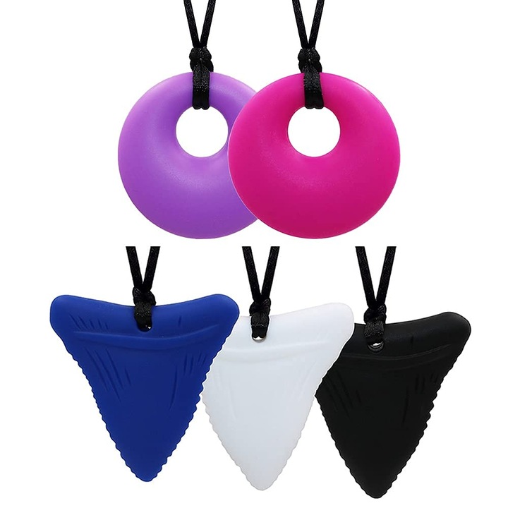 Szilikon rágóka nyaklánc, Jormftte, cápafog design, könnyen tisztítható, többszínű, 5 darabos szett