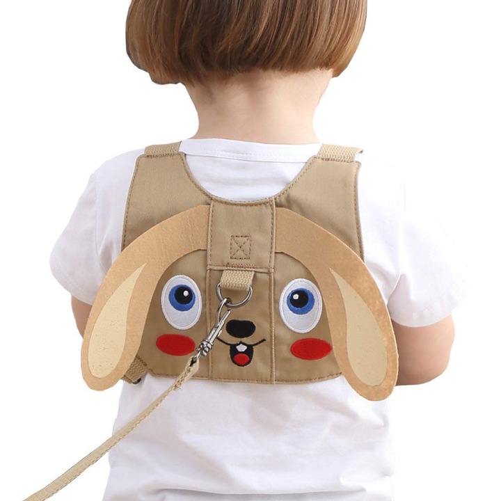 Ham de mers pentru copii mici, premergator portabil cu material respirabil, curele reglabile pentru invatare sigura si confortabila, design multifunctional pentru baieti si fete, catelus bej