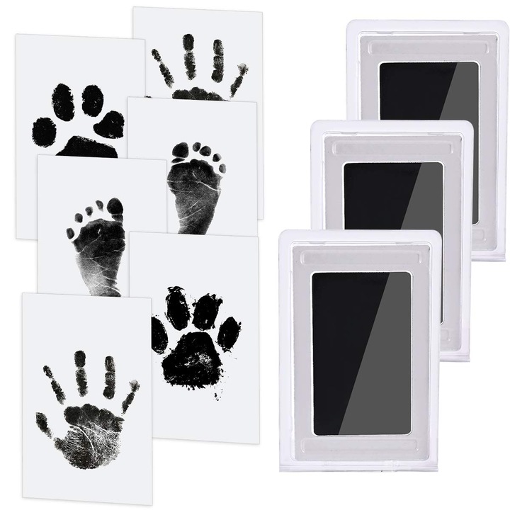 Set 3 piese amprente bebelusi, negru, 9.5x5.7cm, 12.5x8cm