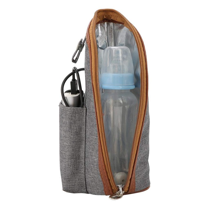 Incalzitor biberon portabil, gri, 10x25cm, incarcare USB