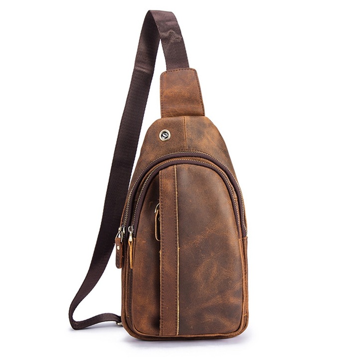 Férfi bőrtáska, QttvbTna, innovatív kialakítás, nagy kapacitású, állítható, barna, 17x31cm