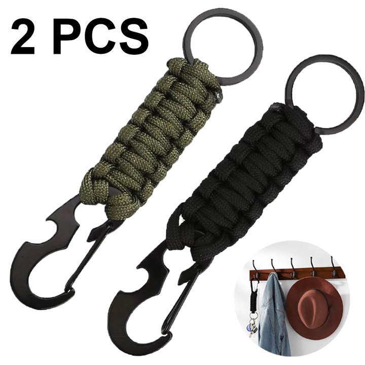 Set 2 Bucati Carabiniera Chei QttvbTna, Nylon, 4mmx1.5m, Negru/Verde Militar, Camuflaj