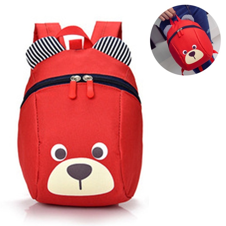 Jormftte gyerek hátizsák, mackó modell, piros, 22x13x26cm