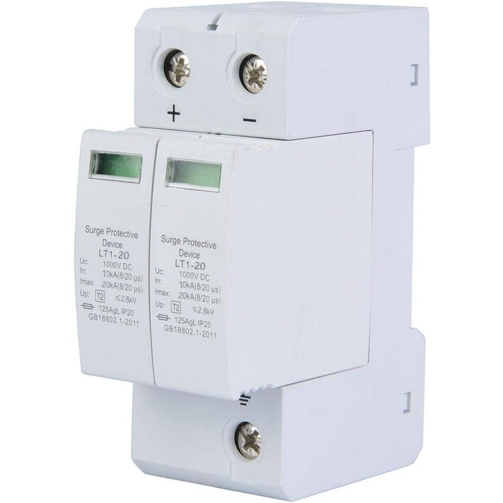 Descarcator fotovoltaic 2P, Enforose, design modular, protectie la supratensiune, material ignifug, instalare simpla