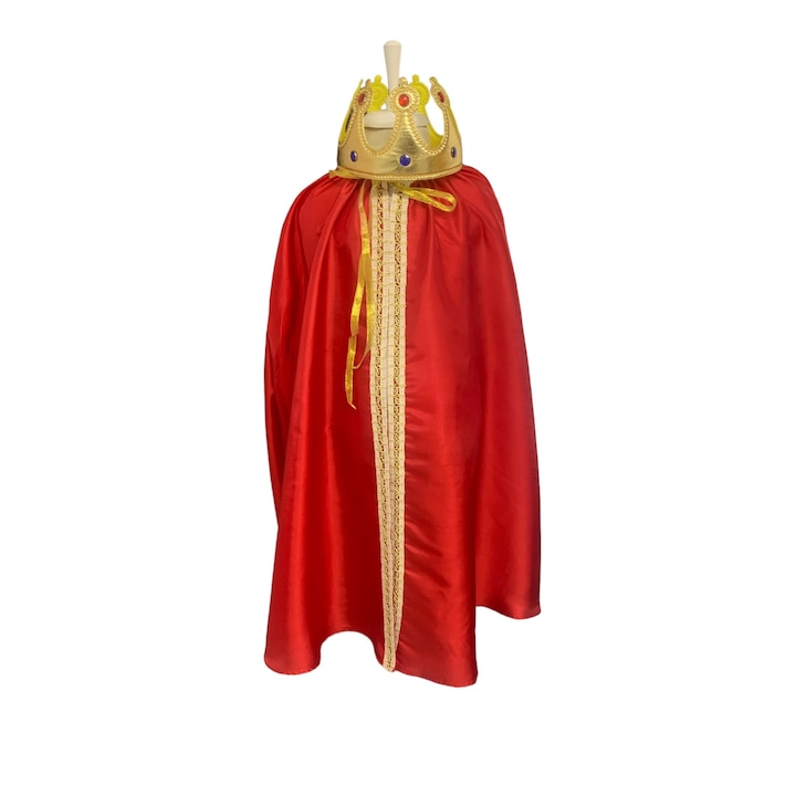 Set 2 piese costum print, rege, pelerina rosie si coroana, lungime 75 cm