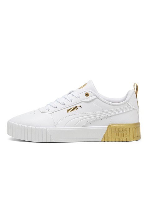 Puma, Pantofi sport de piele ecologica Carina 2.0 Metallic Dream, Auriu/Alb optic