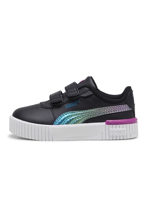 Puma, Pantofi sport de piele ecologica cu velcro Carina 2.0, Albastru pastel/Negru/Roz fandango