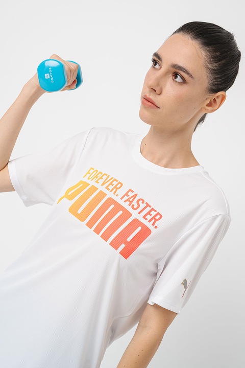 Puma, Тениска Favroites Forever Faster за бягане с лого, Бял/Оранжев