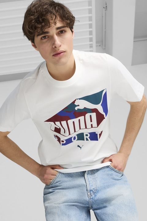 Puma, Logómintás pamutpóló, Púderkék/Sötétpiros/Törtfehér, L