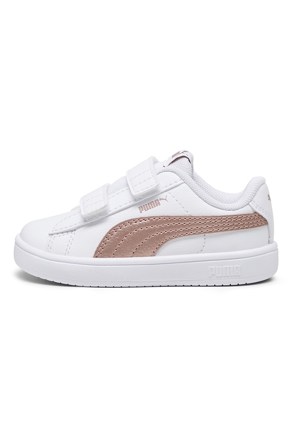Puma, Pantofi sport Rickie de piele ecologica cu velcro, Alb, Auriu rose, 23 EU