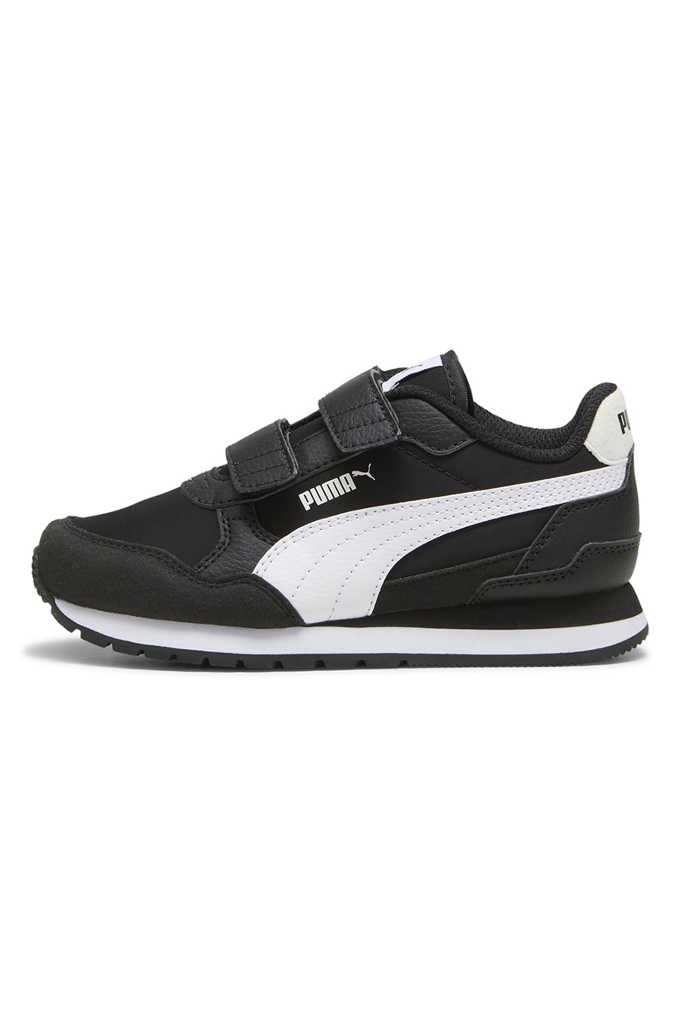 Puma, Pantofi sport ST Runner v4 NL cu inchidere velcro, Alb, Negru, 32.5 EU
