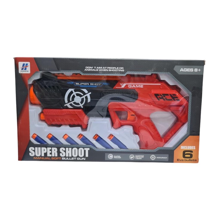 Pistol Super Shoot 6 gloante spuma cu ventuza