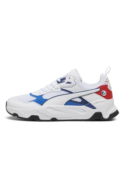 Puma, Pantofi sport din piele ecologica cu detalii logo BMW MMS Trinity, Alb/Albastru
