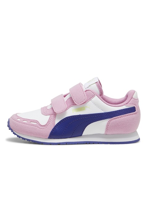 Puma, Pantofi sport Cabana Racer SL 20 de piele ecologica cu inchidere velcro, Alb/Roz pastel