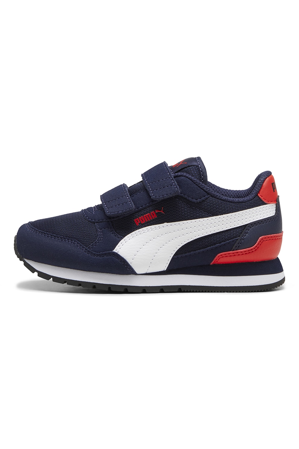 Puma, Pantofi sport ST Runner v4 cu bareta velcro si insertii de plasa, Rosu, Alb, Bleumarin, 27.5 EU