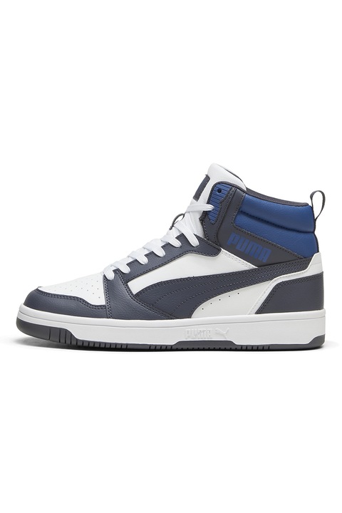 Puma, Pantofi sport mid-high din piele ecologica Rebound, Alb/Gri carbune