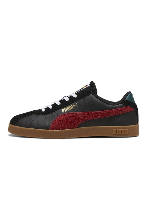 Puma, Pantofi sport low-cut cu garnituri de piele intoarsa Club II, Negru/Rosu inchis, 45