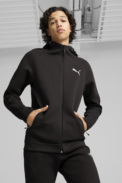 Puma, Hanorac cu fermoar si maneci raglan Evostriped, Negru