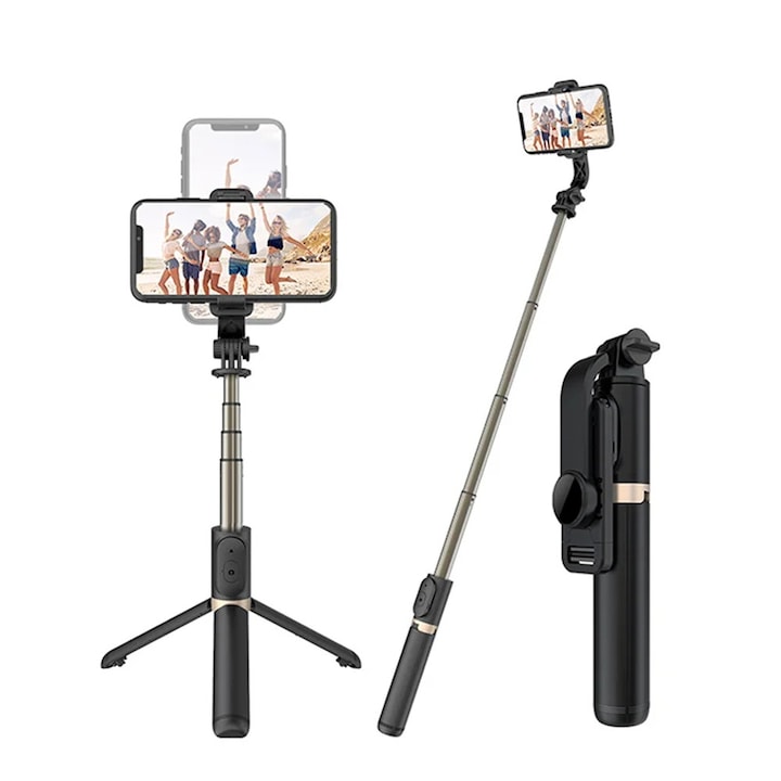 Selfie Stick cu Trepied si Telecomanda, 74cm - (Q03) - Black