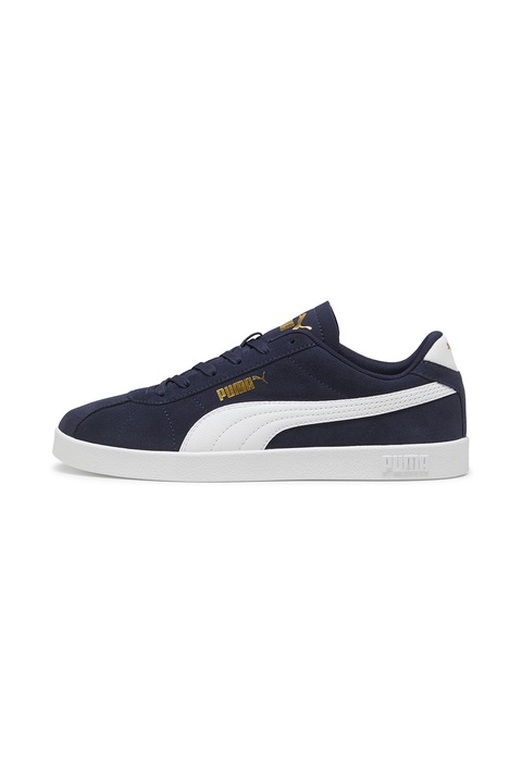 Puma, Унисекс спортни обувки Club II Intense от велур, Бял/Тъмносин